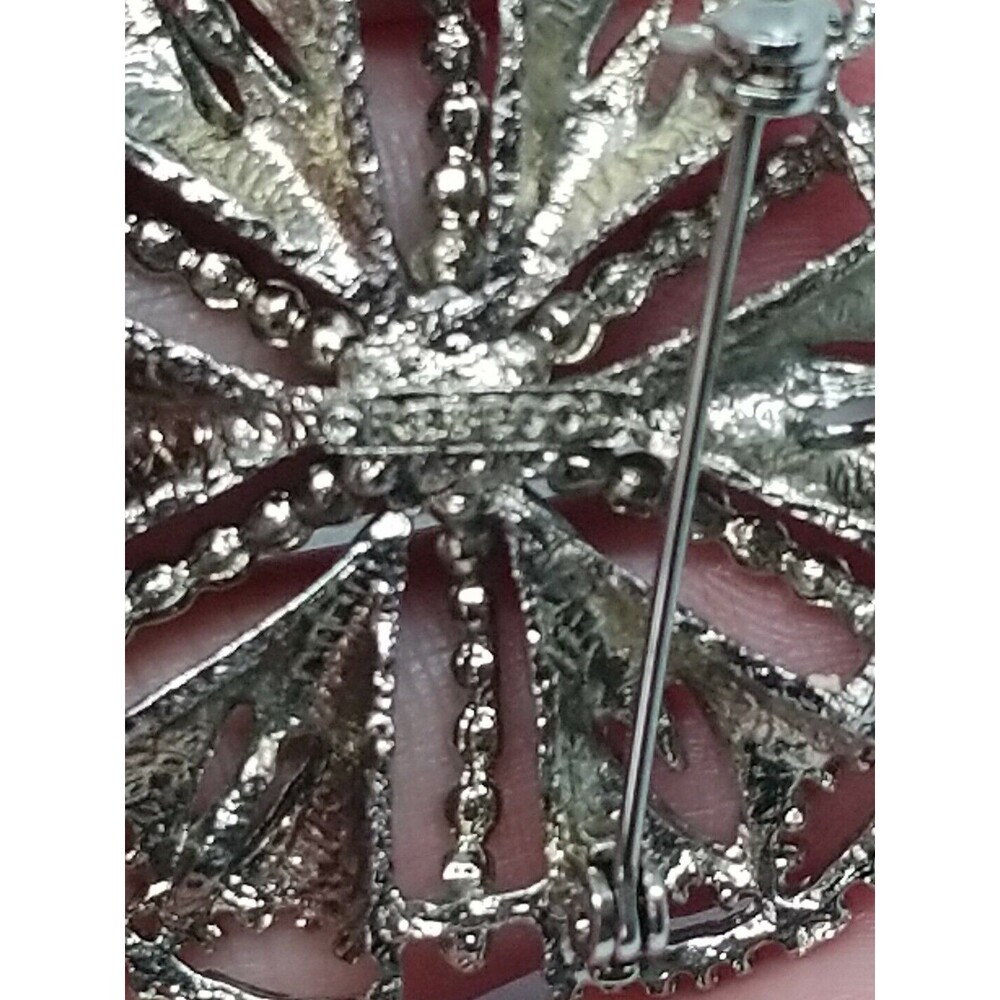 Rebecca Flower Brooch Pendant Silver Tone Openwork Pin Necklace Signed Vintage - Picture 5 of 9